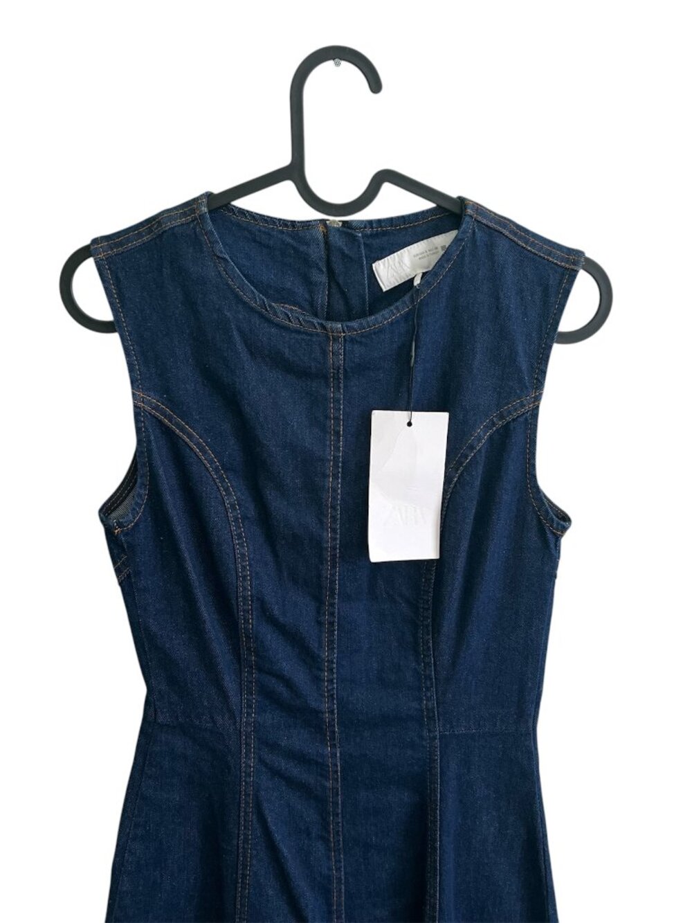 Zara Z1975 Denim Midi Dress Sleeveless A-Line Blue Small Back Zip Summer NWT - Picture 3 of 9